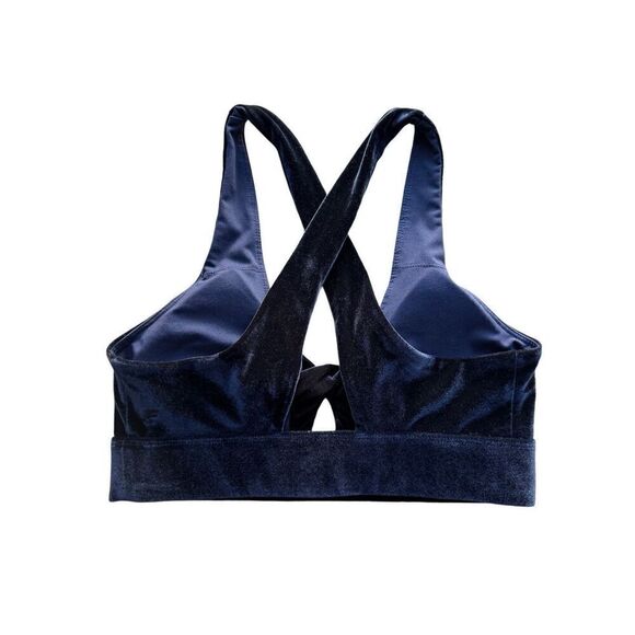 Fabletics Oasis Twist Velour Sports Bra In Deep Navy - Picture 6 of 10